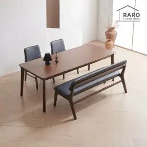 [/착불배송] 디아스 1900 고무나무 원목 낮은 6인 식탁 세트 (식탁+의자2+벤치1