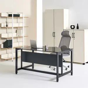 [티에스퍼니처] TS-03 강화유리 가림막 철재책상 데스크책상 1600x800