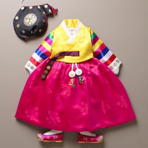 [꼬까한복] 고운 색동저고리 노랑 진분홍치마 여아한복 돌 백일 유아