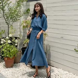 [시크릿라벨] 플레어데님셔츠롱원피스