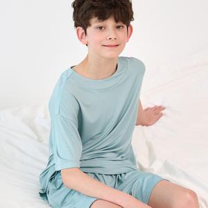 마밤 쿨 아동 주니어 잠옷 파자마 초등 학생 내의 실내복 라운드셋업 5부 블루민트
