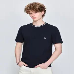 헤지스 남성 25SS [쿨링원단] 네이비 피케조직 반팔 크루넥 티셔츠 HZTS5B506N3