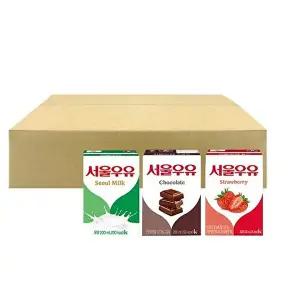 [T]서울우유 멸균우유 3종 (흰우유12+딸기12+초코12), 200ml 36개