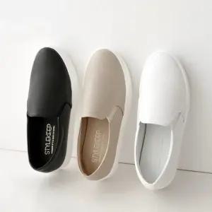 천연소가죽 발편한 밴딩 쿠션 통굽 키높이 슬립온