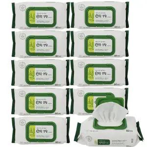 박스판매 녹차물티슈(80매입-10개) 캡형 도톰한엠보싱 휴대용물티슈 물휴지 판촉물 아기물티슈
