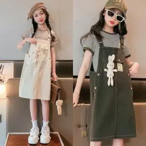 여아 주니어 멜버른  스트라이프 멜빵 치마세트