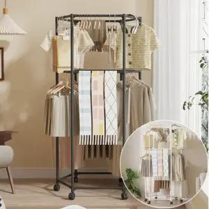 아트박스 예은 헥사곤 2단 이동식 스탠드 행거 선반 시스템 옷걸이