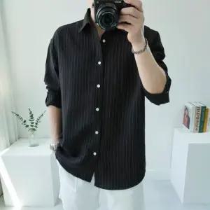 남자 로맨틱 스트라이프 빅사이즈 오버핏 폴리 린넨 긴팔 셔츠