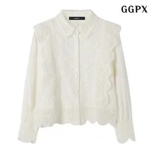 페미닌 펀칭 버튼업 프릴 긴팔 블라우스 (GOCBA010D)