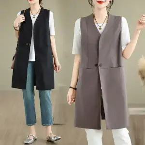 무드 모던 시크 롱 베스트 조끼 여성 봄 가을 겨울 보온 사무실 실내 오버핏 베스트 상의 레이어드