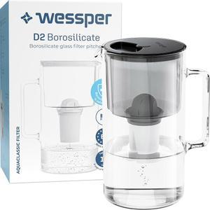 웨스퍼 D2 보로실리케이트 블랙 유리 정수 필터 피처 크리스탈 클리어 수화 8컵 용량 | 2in1 정수기 및 스타일리시 워터 카라페 순수하고 상쾌한 물을 위한 효율적인 여과