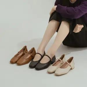 SOVO 트리트 소가죽 메리제인 미들힐 3cm