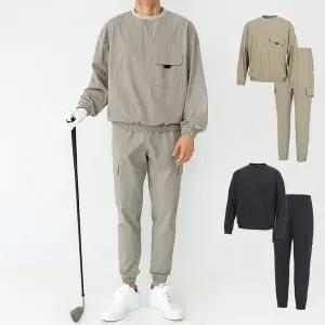 [김영주골프] 봄가을 스포티 윈드 맨투맨 오버핏 조거 셋업 남성 트레이닝 세트 DPFMSE20