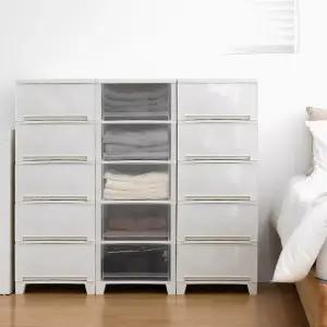 국내제작 튼튼한 홈클로젯 플레인 5단 서랍장 틈새 슬림 깊은 수납장 투명 서랍장