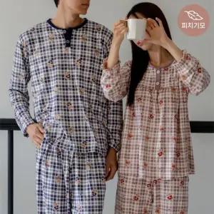 디어온미 25FW 신상 피치기모 캐릭터 라운드 상하세트 커플 파자마 잠옷