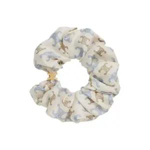 (W) Celine Triomphe Couture Scrunchy in Silk and Brass with Gold Finish Blue Green 셀린느 트리옹프