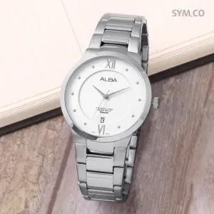 알바 AS9885X1 클래식 라운드 화이트 아날로그 데일리 남자 메탈 시계 c