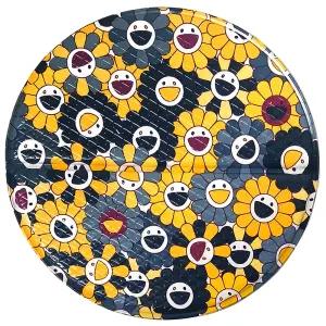 해피플라워 사우나방석 원형 (L) 32cm 옐로우네이비 양면 반접 사우나매트 국산제조 캠핑 목욕 원형방석