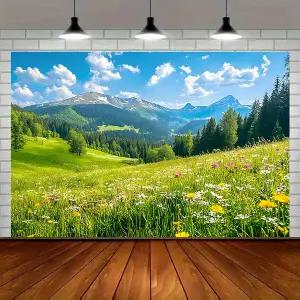 숲속 자연풍경 실내촬영 포토존 배경현수막 1개 파티 배너 - 풍경 그린 초원 소나무와 숲 배경 생기 넘치는