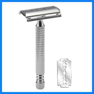 남성용 더블 엣지 면도기 짧은 손잡이 클래식 안전 면도기 면도 팩 치료 손잡이 1 개 면도날 1 개 케이스