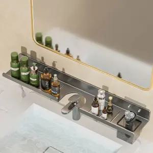 알루미늄 무타공 일자형 세면대 선반 강력 접착식 욕실 주방 선반 수납대