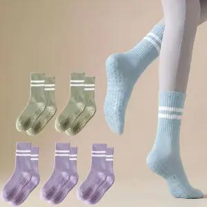 라임리빙 여성용 논슬립 요가 필라테스 헬스 양말 5p, 퍼플, 그린, ONE SIZE