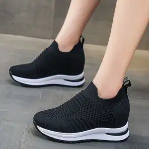 여성 발편한 7cm 속굽 키높이운동화 니트 스니커즈 슬립온 스탠딩화 패션 워킹화