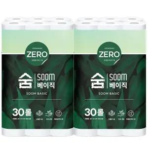 숨 베이직 무색 무향 3겹 30롤 x 2팩 두루마리 휴지