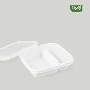 일회용 반찬용기 12144-2칸 백색 600세트 죽 과일 샐러드 칸막이 포장 배달용기