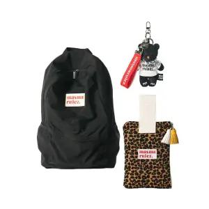 마스마룰즈 MASMARULEZ SET Daily backpack Black Strap pouch Leopard BB KEYRING