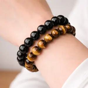 호안석 흑요석 원석 팔찌 2P세트 행운 보호 소원 커플 불교팔찌