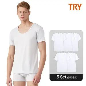 [NS홈쇼핑][트라이] 남성 순면 베이직 U넥 반팔 5매[35705008]