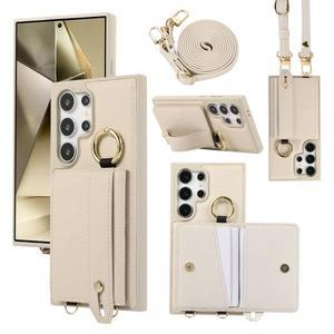 갤럭시 S25 울트라 S24 FE S23 S22 플러스 매는 밧줄 손목 스트랩 가죽 커버에 대한 카드 홀더 휴대폰 케