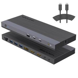 WAVLINK USB C 도킹 스테이션 트리플 디스플레이 듀얼 모니터, 타입 C에서 HDMI 도크, 2개, 디스플레이포트, 노트북, 이더넷용 100W PD3.0, 3.0 4개, 오디오