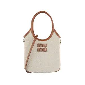 미우미우 5BA281 ACRN F062F 캔버스 레더 아이비 백 베이지브랜디
