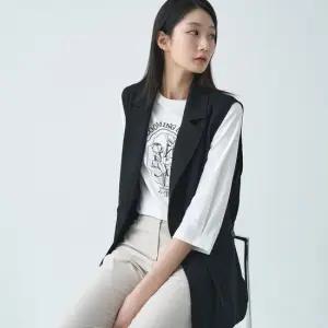 [지센] 여성 홑겹 테일러드 롱 베스트 LFVTO401_BK