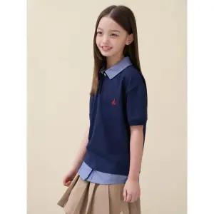 [BEANPOLE KIDS] 여아 데님 샴브레이 칼라 루즈핏 티셔츠  네이비 (BI6342G02R)