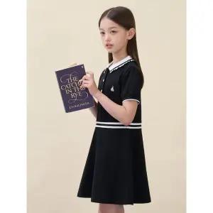 [BEANPOLE KIDS] [Essential] 반소매 피케 원피스  블랙 (BI6371GE15)