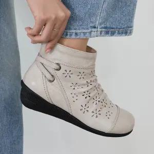 수제화 천연소가죽 무트 펀칭 앵클부츠 4cm