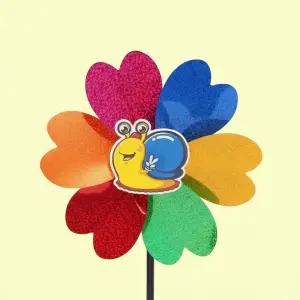 반짝이는 무지개 달팽이 하트 바람개비 10개 파티 야외 장식 글리터 홀로그램