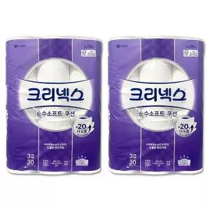 크리넥스 화장지 순수소프트쿠션 3겹 두루마리 휴지 30m 30롤 x 2팩