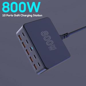 800W GaN 충전기 USB C 고속 데스크탑 10포트 타입 PD 3.0 (아이폰 호환 16, 삼성 호환용)