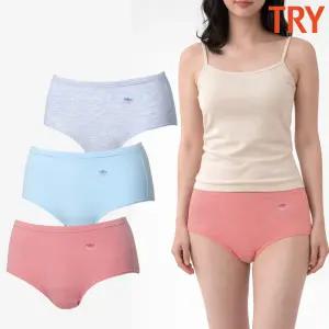 트라이 여성면팬티 면스판 60수 편안한 국내생산 맥시 삼각 엄마 3매 세트