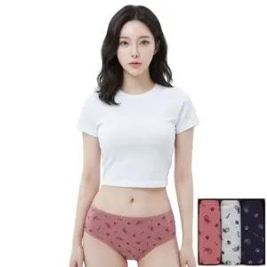 제임스딘 여성 위생 팬티 세트 3매 60수 면스판 여자 샘방지 미디 삼각 방수 생리 주니어 불독 WPCZ3M