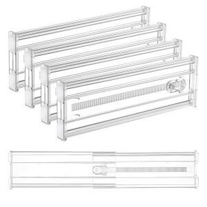 Vtopmart 4팩 4인치 의류용 정기 업그레이드 서랍 칸막이, 12.8~22.3인치 확장형 정리함, 서랍장용 투명 플라스틱 분리기, 복, 속옷, 화장품, 세면도구
