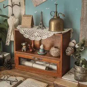 미니 서랍장 레트로 우드 선반 원목 수납장 견고한