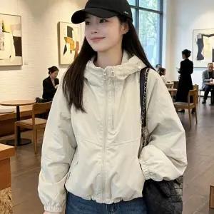 여성 봄 바람막이 숏 후드 자켓 루즈핏 두툼한 아우터 데일리핏 오버사이즈 집업
