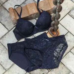 [하프클럽/버블돌]하노이 네이비 와이어 브라1+팬티2 여성 속옷세트