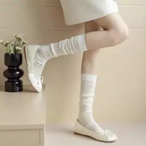 여성용 로맨틱 시스루 레이스 삭스 장목 4켤레