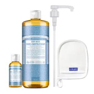 닥터브로너스 바디워시 베이비 마일드 950ml + 60ml + 전용펌프 + 샤워글러브 세트